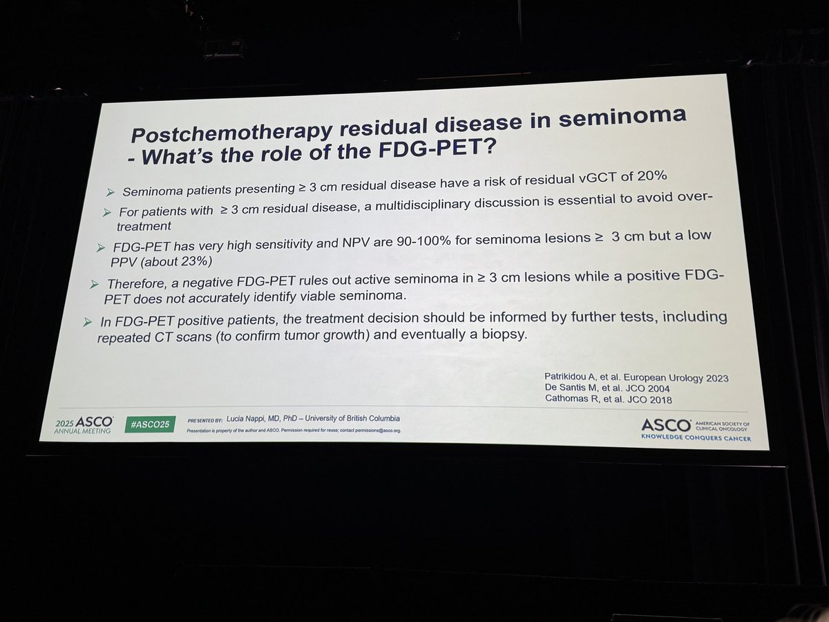 Kunal Jobanputra MD, DM (@knjobanputra) on Twitter photo What is the role of PETCT in postchemotherapy seminoma? by <a href="/LuciaNappi4/">Lucia Nappi</a>
🎯FDG PET highly sensitive
🎯NPV 90-100% even for residual lesions >=3 cm
🎯LOW PPV ~ 23%
#ASCO2025 What is the role of PETCT in postchemotherapy seminoma? by <a href="/LuciaNappi4/">Lucia Nappi</a>
🎯FDG PET highly sensitive
🎯NPV 90-100% even for residual lesions >=3 cm
🎯LOW PPV ~ 23%
#ASCO2025