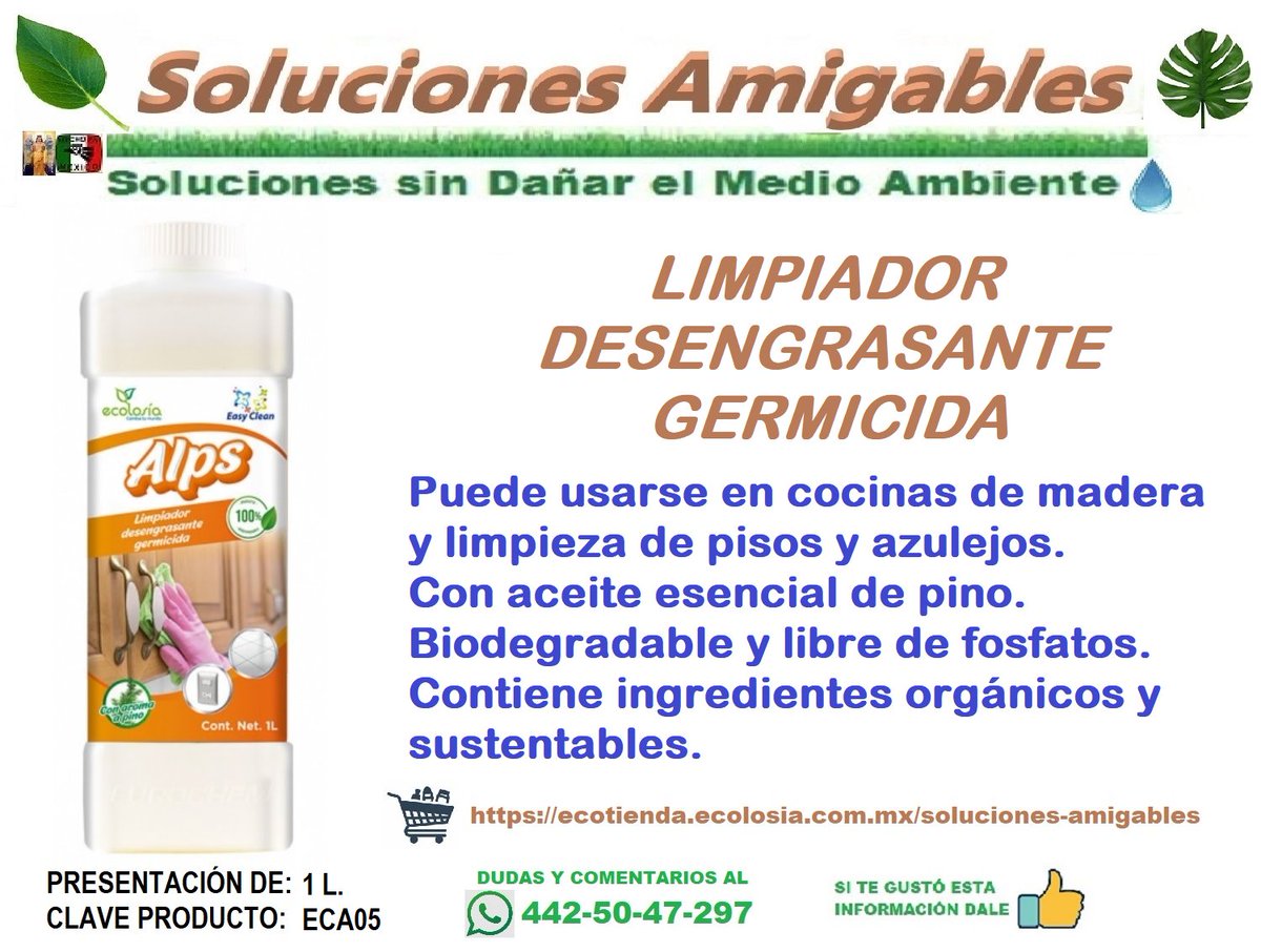 SolucionesAmig1's tweet photo. LIMPIADOR DESENGRASANTE GERMICIDA
Puede usarse en cocinas de madera y en limpieza de pisos y en limpieza de azulejos
Con aceite esencial de pino
Biodegradable y libre de fosfatos
https://t.co/mVNJ8rFf2D
#solucionesamigables #limpiador #desengrasante #germicida #cocinasdemadera https://t.co/SurJT9mFYW