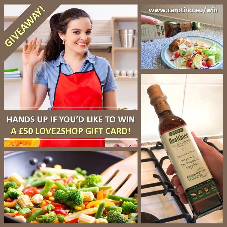 CarotinoOil's tweet photo. Hands up if you'd like to #win a £50 Love2Shop gift card with Carotino Healthier Cooking Oil, the cholesterol-free cooking oil that's rich in Pro-Vitamin A, Vitamin E &amp; Omega 3&amp;6 https://t.co/XybMexEUSI #competitiontime #GiveawayAlert #prizes #prizedraw #competition #giveaway https://t.co/6Zp8onqJyO