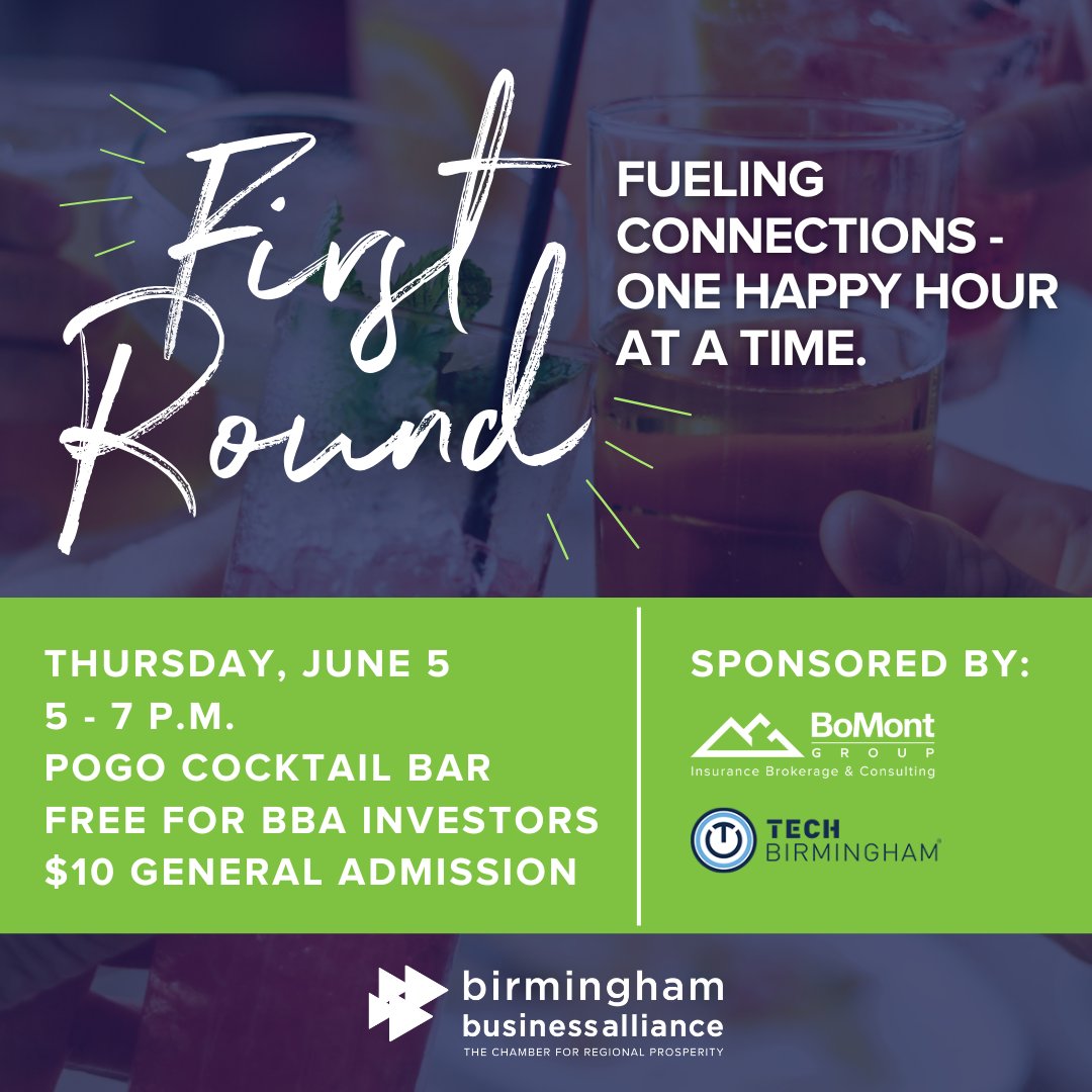 Don't forget your tickets to First Round happening THIS Thursday, June 5 from 5 to 7 p.m. at POGO Cocktail Bar! 🥂 The first round is on us, but the networking and relationship building is on tap! 🍻  

Get tix at heyor.ca/moL8H0.  

#BHMHasMore #BHMBizAlliance