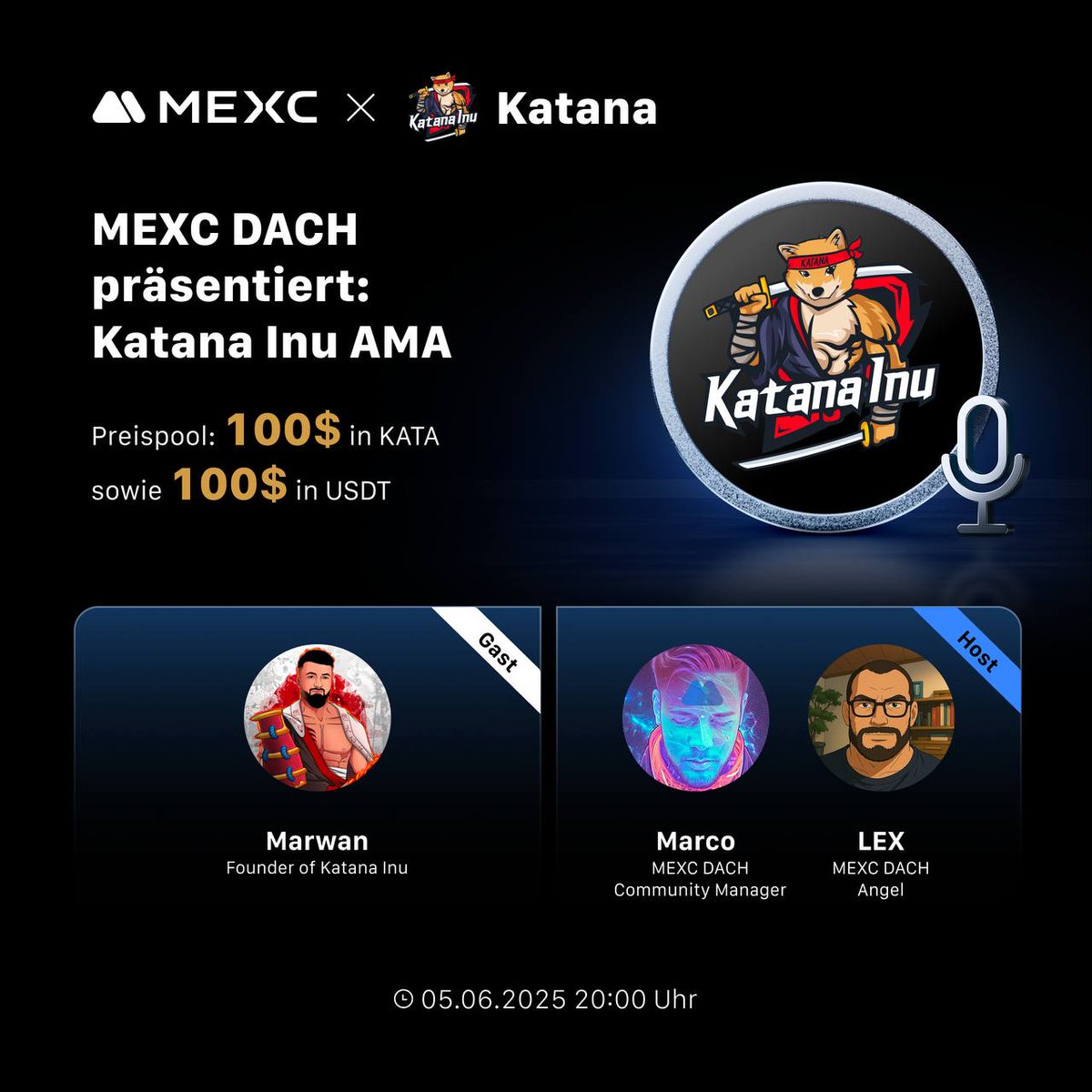 MEXC Deutsch (Inoffiziell) (@mexc_de) on Twitter photo 📢 MEXC DACH x <a href="/katanainu/">Katana Inu</a> – Voice AMA
📅 05.06.2025 | 🕗 20:00 Uhr (MEZ)
🎙️ Live auf Telegram - t.me/MEXC_Deutsch
🎁 Preispool: 100 $KATA + 100 USDT
👥 Gewinne für die Community:
🔸 3× 10 USDT für die besten Vorab-Fragen
🔸 2× 10 USDT für Social Media Tasks
💬 Live 📢 MEXC DACH x <a href="/katanainu/">Katana Inu</a> – Voice AMA
📅 05.06.2025 | 🕗 20:00 Uhr (MEZ)
🎙️ Live auf Telegram - t.me/MEXC_Deutsch
🎁 Preispool: 100 $KATA + 100 USDT
👥 Gewinne für die Community:
🔸 3× 10 USDT für die besten Vorab-Fragen
🔸 2× 10 USDT für Social Media Tasks
💬 Live