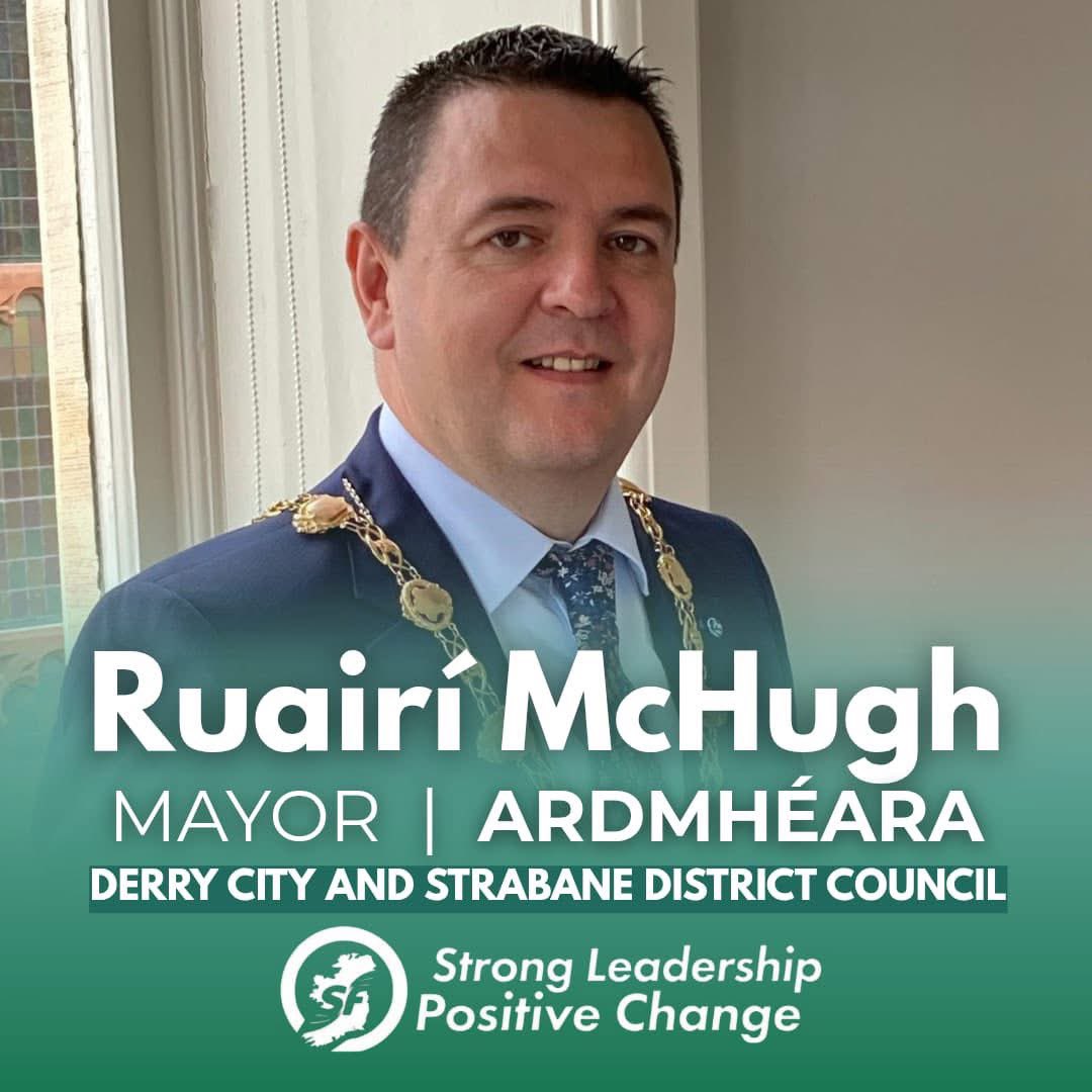 Delighted that Ruairí Mc Hugh has been selected as the Mayor of Derry City and Strabane District Council for the year ahead. Go n-éirí an bóthar leat.