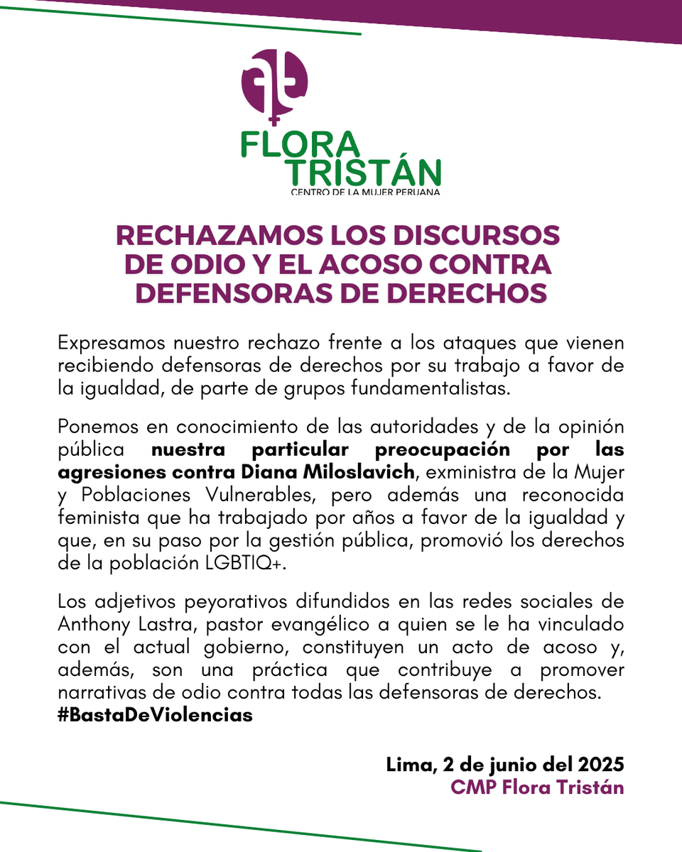#Pronunciamiento 🔴 | Expresamos nuestro rechazo frente a los ataques que vienen recibiendo defensoras de derechos por su trabajo a favor de la igualdad, de parte de grupos fundamentalistas.