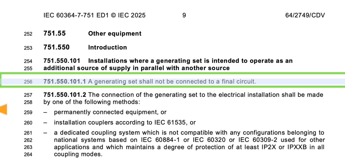 balkonsolar's tweet image. Will new #IEC Norms kill #PluginPv?

A new global standard for low-voltage generating sets is currently being discussed by the International Electrotechnical Commission, and in the sal we find section 751.550.101.1,:

"A generating set shall not be connected to a final circuit."