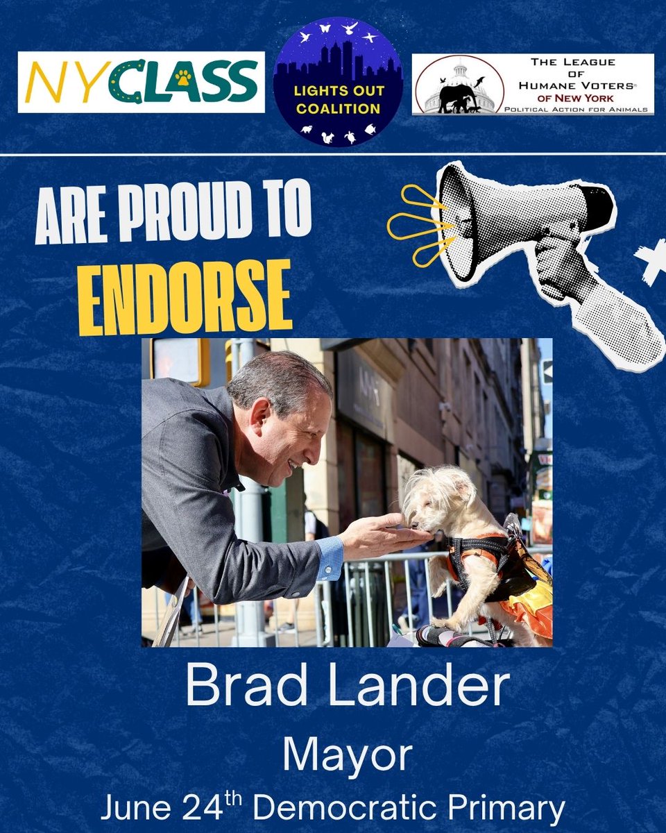 Lights Out Coalition (@lightsoutnys) on Twitter photo So happy to endorse <a href="/bradlander/">Brad Lander</a> for Mayor in the Democratic primary. As Councilman, he signed our laws to protect animals. He hosted @nycparks cleanups. As Comptroller, he's expertly strategized how we can move our agenda forward.
Please rank him #1! landerfornyc.com So happy to endorse <a href="/bradlander/">Brad Lander</a> for Mayor in the Democratic primary. As Councilman, he signed our laws to protect animals. He hosted @nycparks cleanups. As Comptroller, he's expertly strategized how we can move our agenda forward.
Please rank him #1! landerfornyc.com