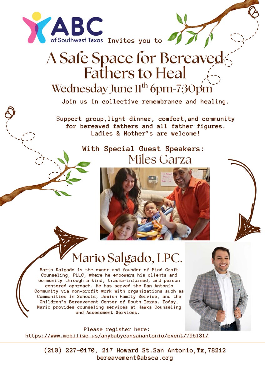 This month, our Bereaved Parents Support Group honors the strength and love of fathers. Join us as we hold space for dads and all who carry the weight of loss this Father’s Day. You are not alone.
#abcofswtx #bereavementsupport