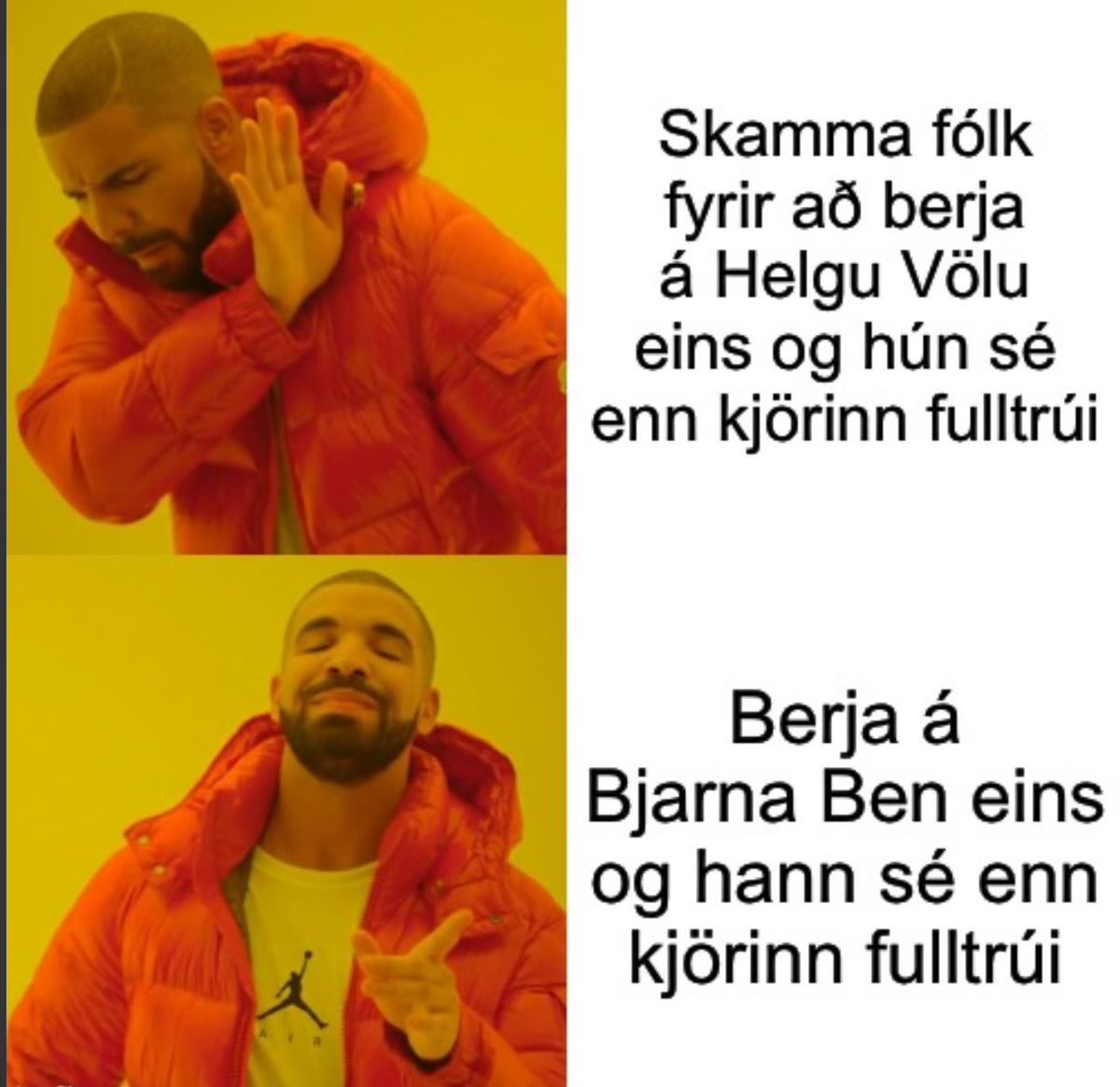 Ok en hvað finnst tengdapabba Helgu Völu um hælisleitendur? Var einhver að spá í því? Relevansinn er allavega svipaður.
