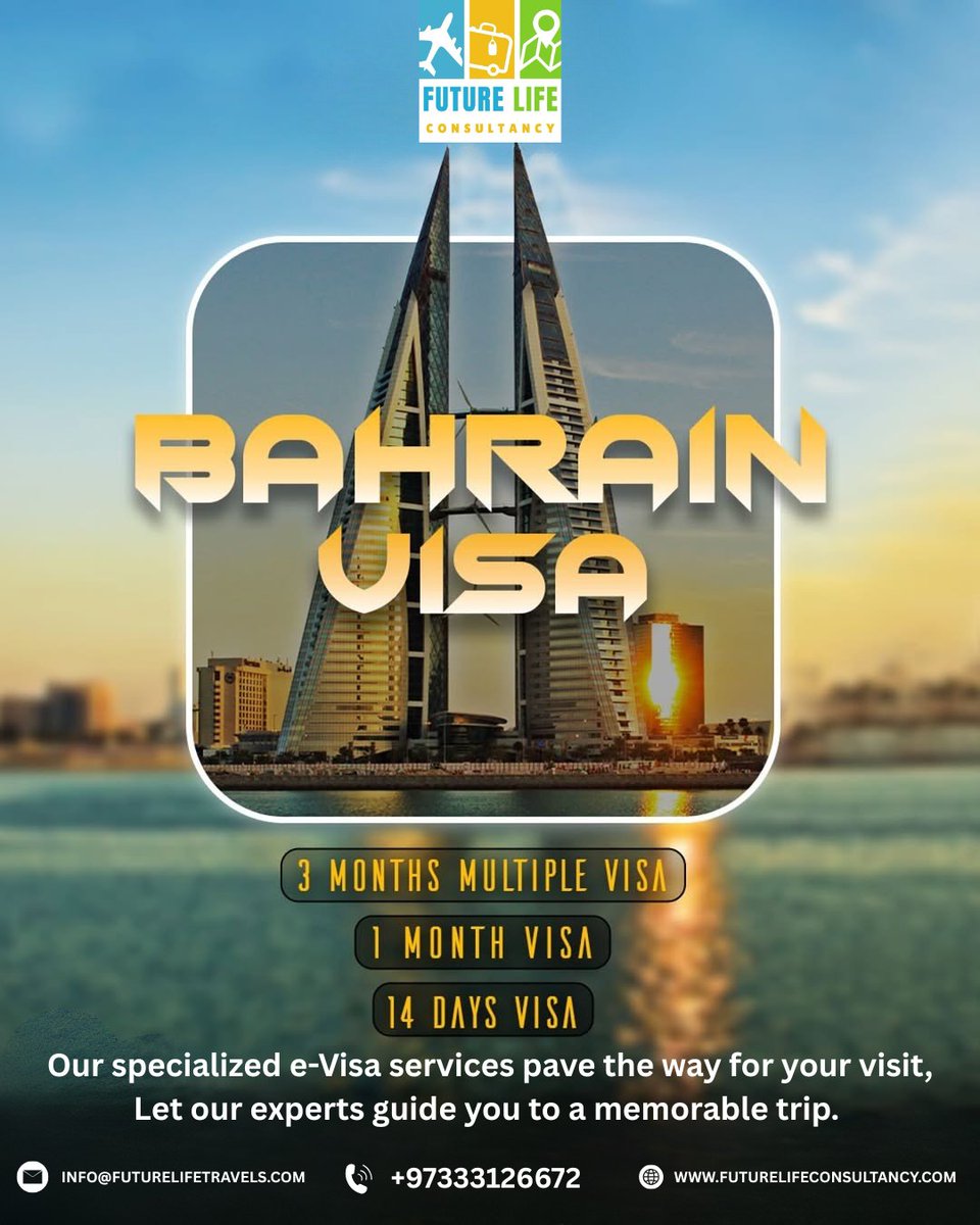 Futurelifetrvls's tweet photo. Explore Bahrain with Ease! 🌍✈️
We’ll handle your 14-day, 30-day, or 1-year multiple entry eVisa—so you can focus on the journey.
📩 Get in touch with us today https://t.co/i2L3TNKgKz +973 33126672

#SaudiVisa #TravelSaudiArabia #MultipleEntry #uk #UKVisa #Visa #TravelHassleFree https://t.co/PC97RYv4Pa