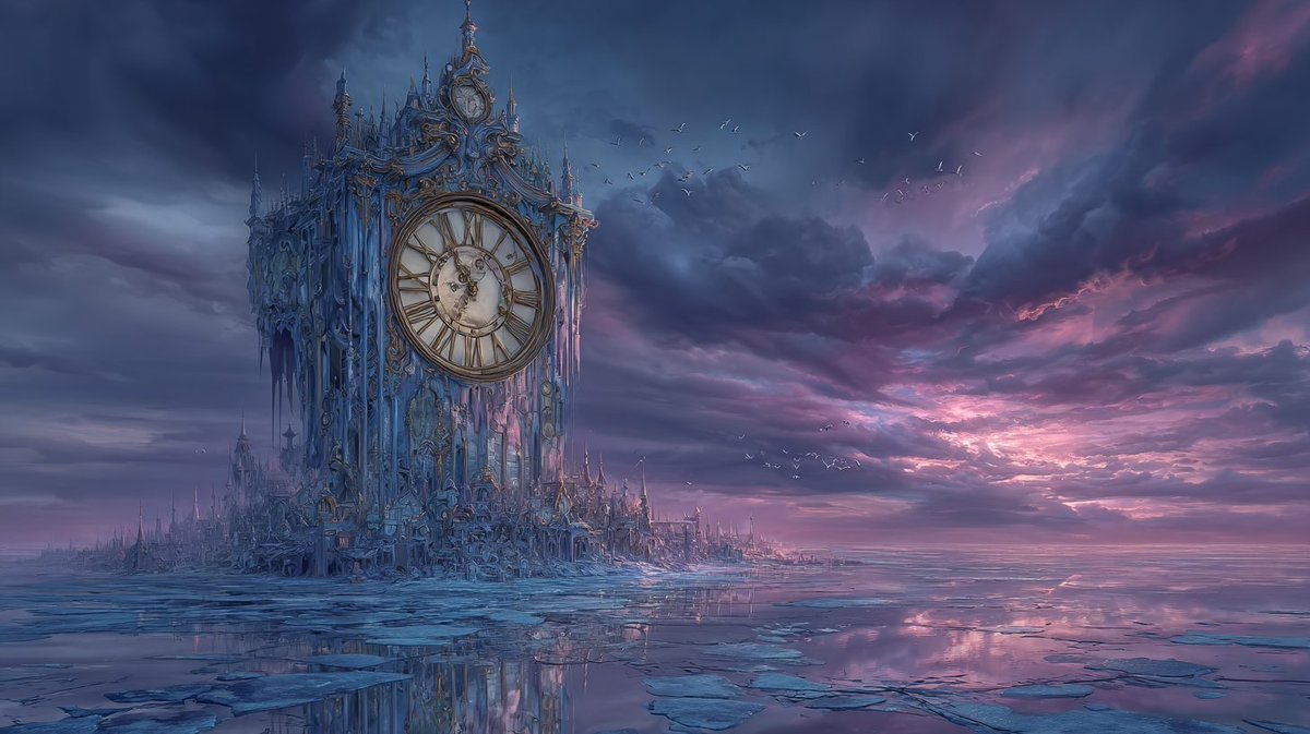 When the last minute froze, the city exhaled—
and eternity began.

#FrozenTime #ClockworkDreams #EndlessTwilight #SpaceArt