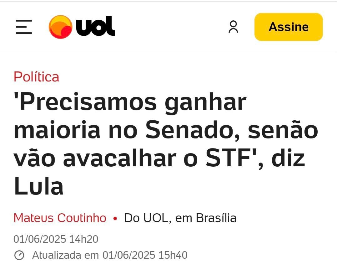 The Incorrupt (@theincorrupt_) on Twitter photo O medo da frase do <a href="/jairbolsonaro/">Jair M. Bolsonaro</a>
"Me deem 50% do Senado"
Está deixando o Lula com o pouco de cabelo que tem em pé. O medo da frase do <a href="/jairbolsonaro/">Jair M. Bolsonaro</a>
"Me deem 50% do Senado"
Está deixando o Lula com o pouco de cabelo que tem em pé.