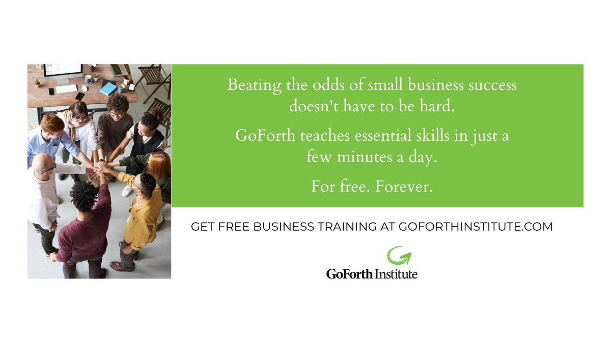 Most Canadian businesses survive 1 year, yet only 67% survive to their 5th year. But, good news! Beating the odds of business success doesn't have to be hard. GoForth teaches essential skills in just a few minutes a day. For free. Forever.

Try it now at goforthinstitute.com.