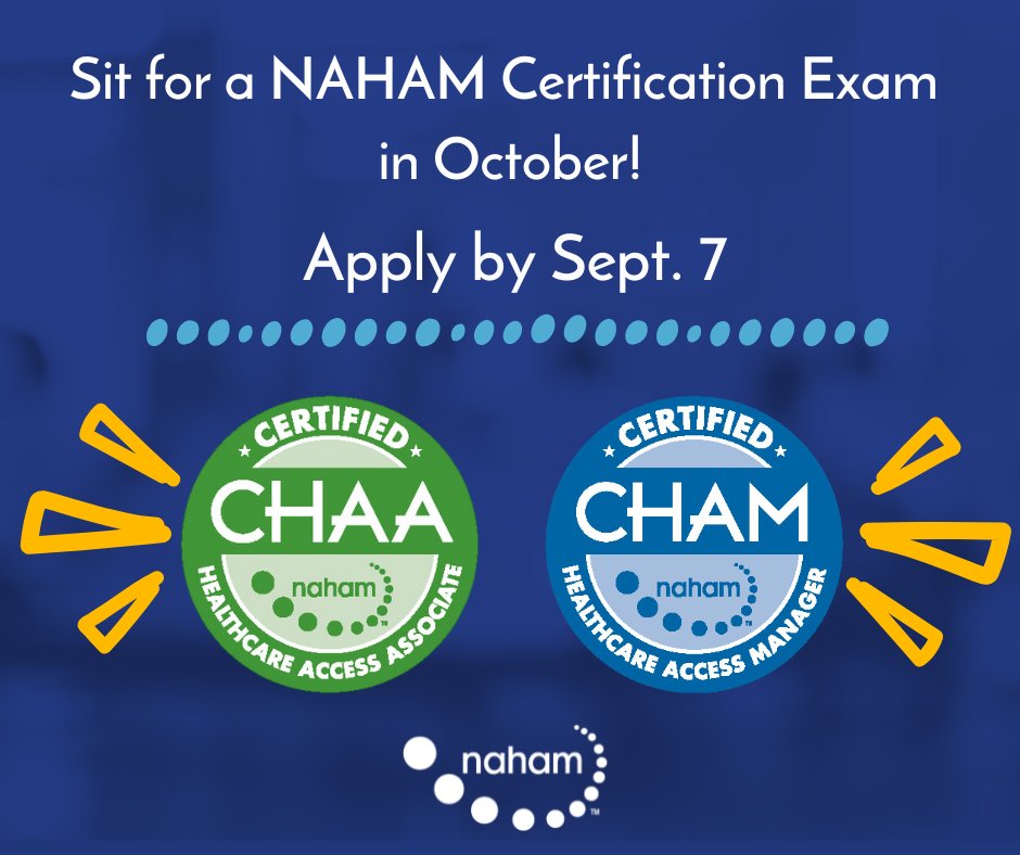 Did you miss the July certification exam application window? You’re in luck as applications to sit for the fall exam are open now through Sept. 7! 🌟

Don't miss this opportunity to take the next step in your professional journey. naham.org/page/GetCertif…