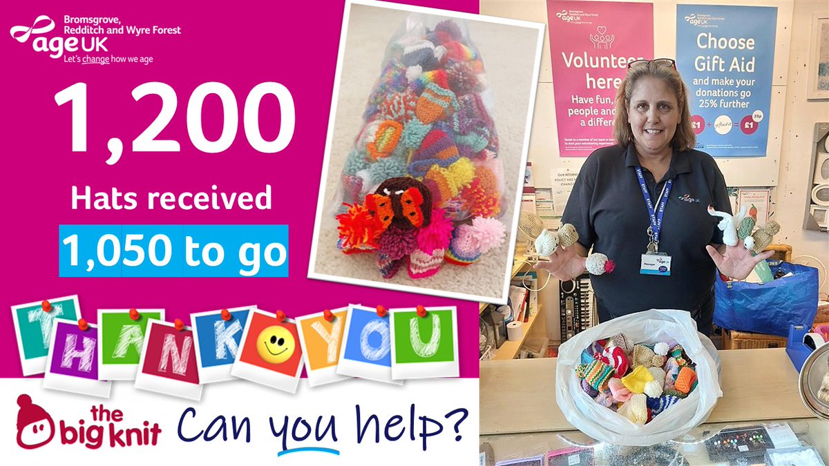AgeUK_BRWF's tweet image. Evening #WorcestershireHour #CanYouHelp? We have received an amazing 1,200 hats in the last few days for #TheBigKnit but we still need 1050 by the end of June to meet our 6000 hat target 🙏
ageuk.org.uk/northworcs/abo…