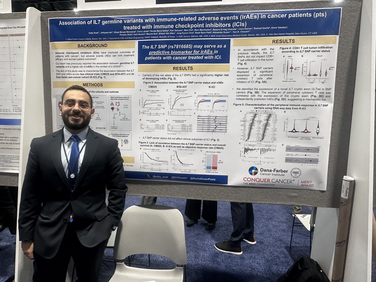 DrYukselUrun's tweet photo. 🧬 IL7 SNP linked to higher risk of immune-related AEs in ICI-treated patients.
👏 Congrats Eddy et al. on the Merit Award! @eddy_saad
#ASCO25 #Immunotherapy #pharmacogenomics #irAEs #oncology
@oncoalert @ASCO @DrChoueiri @yekeduz_emre @neerajaiims @CParkMD @PGrivasMDPhD @Larvol @ConquerCancerFd @DanaFarber @ReneeSaliby