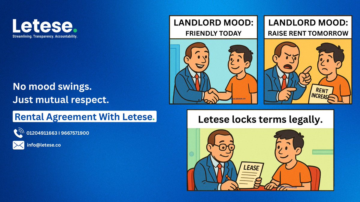 LeteseInfo's tweet photo. 💼 At #Letese, we believe in clarity, consistency, and commitment.
Here’s how we help you:
📃 Legally binding rental agreements that protect both tenant and landlord
💬 Eliminate surprises like sudden #rent #increases
🤝 Foster #mutual_respect through transparent terms https://t.co/0LskQWzArO
