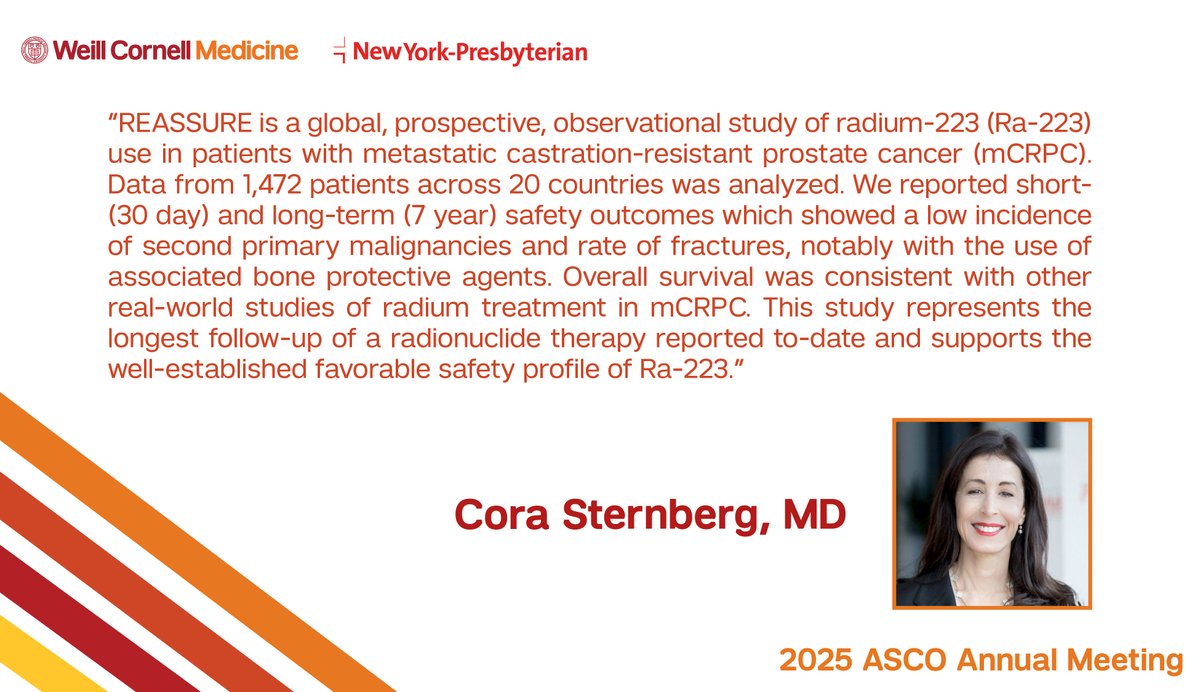 WCM GU Cancer (@wcmgucancer) on Twitter photo Dr. Cora Sternberg (<a href="/cnsternberg/">Cora Sternberg</a>) was part of a global long-term follow-up study looking at the use of radium-223 for metastatic castration-resistant #ProstateCancer. bit.ly/4jrERuu #ASCO25 Dr. Cora Sternberg (<a href="/cnsternberg/">Cora Sternberg</a>) was part of a global long-term follow-up study looking at the use of radium-223 for metastatic castration-resistant #ProstateCancer. bit.ly/4jrERuu #ASCO25