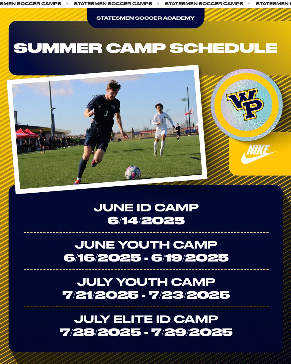Join us for our Summer Camps! Train with college coaches and develop your skills!

Use the link in bio to sign up while spots are still open!

#StatesmenSoccer #WPUSummerCamps