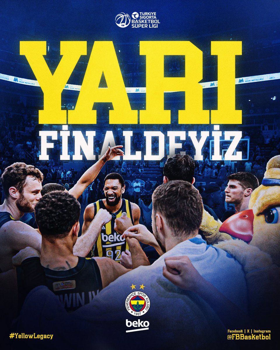 Türkiye Sigorta Basketbol Süper Ligi’nde Yarı Finaldeyiz! 💛💙💪

#YellowLegacy