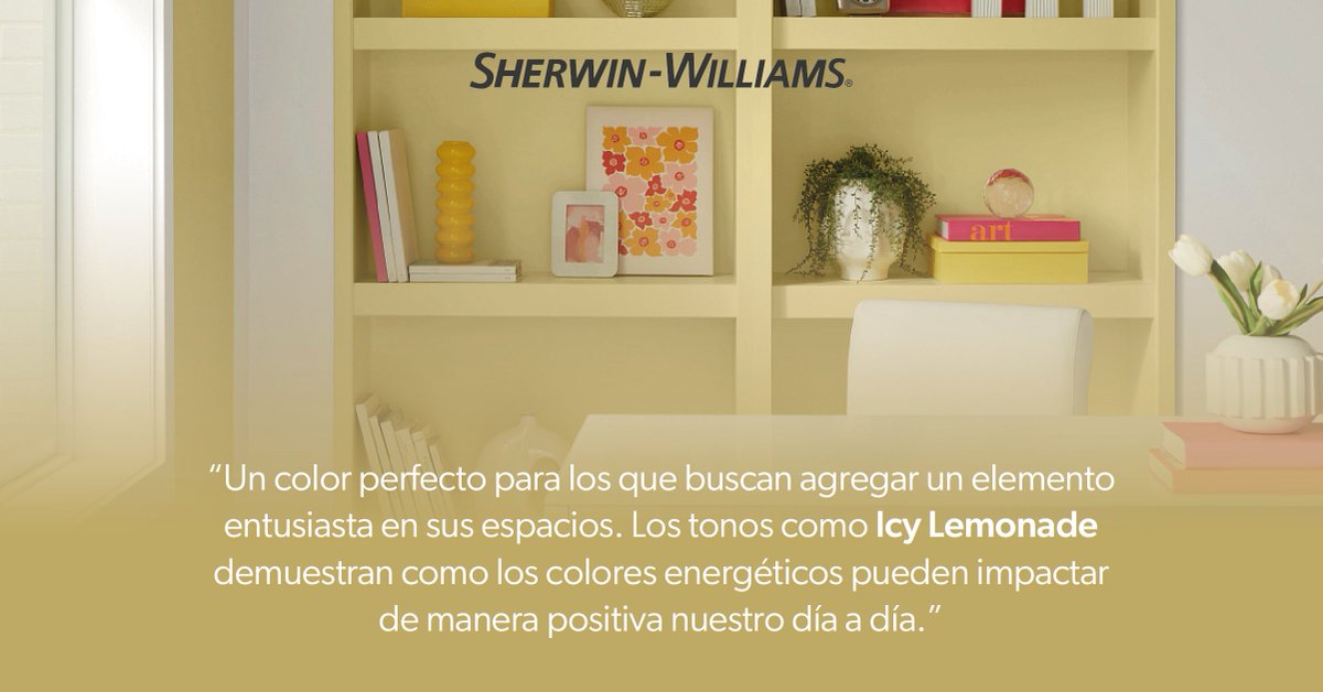 SherwinCA's tweet image. Junio se pinta en clave optimista: 🍋 Icy Lemonade SW 1667.
Una explosión que te ayuda a iluminar tus espacios y tener sensaciones de amplitud.

#ColorDelMes #Junio #SherwinWilliams #Colormix2025 #Colores #Color #IcyLemonade