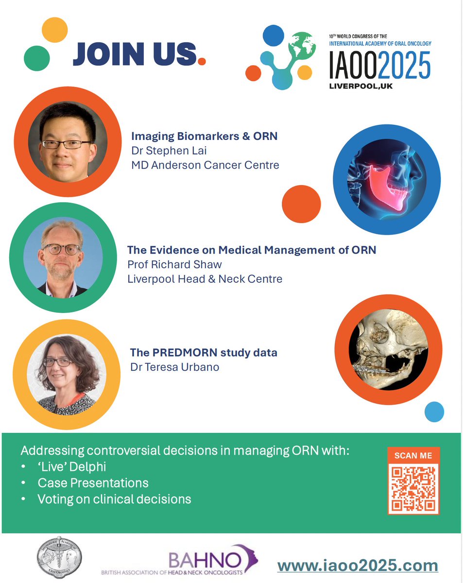 Richard Shaw (@richard42128627) on Twitter photo Interested in Osteoradionecrosis of the mandible 👀 ??
This session is not to be missed & will include a 'live Delphi poll' for management of ORN @IAOO2025 <a href="/dr_erinwatson/">Dr Erin Watson</a>
iaoo2025.com
<a href="/livHeadandNeck/">Liverpool Head & Neck Centre</a> Interested in Osteoradionecrosis of the mandible 👀 ??
This session is not to be missed & will include a 'live Delphi poll' for management of ORN @IAOO2025 <a href="/dr_erinwatson/">Dr Erin Watson</a>
iaoo2025.com
<a href="/livHeadandNeck/">Liverpool Head & Neck Centre</a>