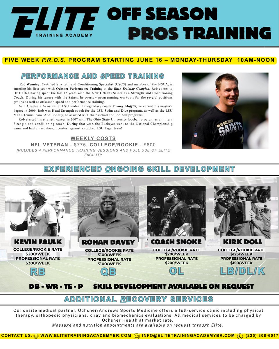 Sorry everyone, I got so excited about the opportunity to be back on the field I jumped the gun with flier! All the information is still the same, Call Elite Training Academy for all the information…