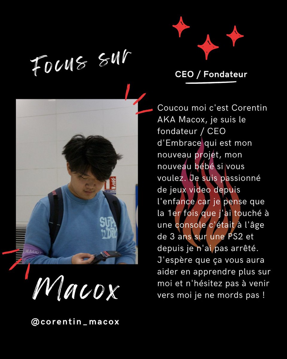 Embrace_NEWERA's tweet photo. Aujourd’hui, on vous présente les visages derrière la vision d'Embrace ! 🔥

💼 À la tête de notre équipe :
👉 @_Macox_ 
Stratégie, leadership et passion pour le gaming au cœur de toutes les décisions. Une main sur la manette, l’autre sur l’avenir de l’asso 🎯 https://t.co/59tWNwUhjq
