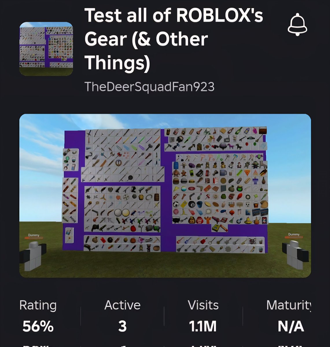 OfficialIncubo_'s tweet image. Thank you for 1.1 MILLION visits on Test All of ROBLOX's Gear (& Other Things)!
Glad you have experienced much, even the update is on the break!
#ROBLOX #ROBLOXGear #RobloxDev