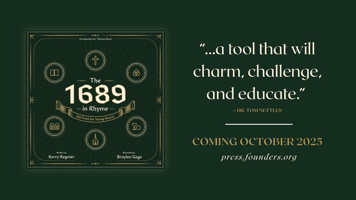 I'm very excited to announce that my book "The 1689 in Rhyme: Old Truth for Young Hearts" is available for pre-sale starting today! 

press.founders.org/shop/the-1689-…