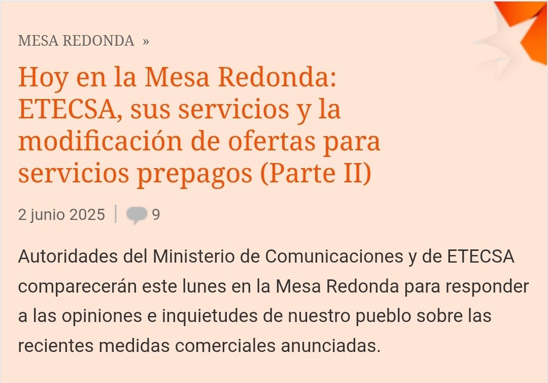 En vivo esta tarde, justamente a las 6:30 pm 💺📺 
Autoridades del Ministerio de Comunicaciones y de ETECSA comparecerán en la Mesa Redonda para responder a las opiniones e inquietudes de nuestros clientes y usuarios.