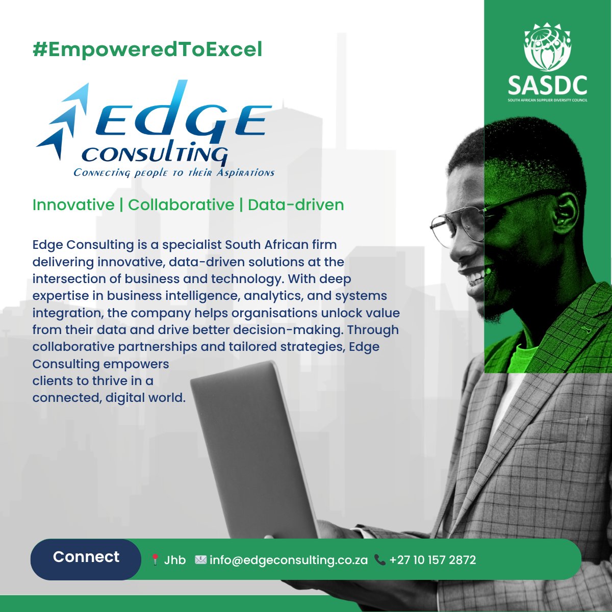 sa_sdcouncil's tweet image. In our #EmpoweredToExcel campaign, we spotlight EDGE Executive Coaching – a Black woman-owned firm helping orgs lead with clarity, courage &amp;amp; impact.

From coaching to culture, EDGE builds better leaders.

🌐 edgeconsulting.co.za
#SASDC #LeadershipDevelopment