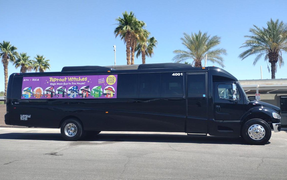 TaprootWitches's tweet photo. VEGAS WAS MAGICAL! 🪄✨

Thank you to the @trio_xyz team for bringing the Magic Moon Bus to life with us, and thank you to everyone we had the pleasure of connecting with last week! ❤️

Welcome to the Coven, new Witches! 🧙‍♀️ 

The winners of our Moon Bus Witch GA will be announced on the 5th of June, so turn on your notifications! 🔔