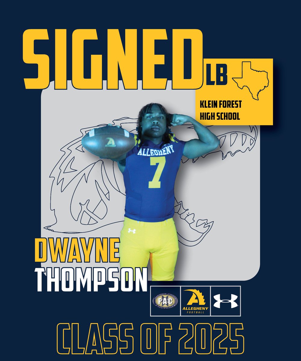 Allegheny Football (@alleghenyfb) on Twitter photo Dwayne Thompson ( <a href="/KFDwayneT/">Dwayne Thompson</a> )
Linebacker
Klein Forest High School | Texas
#GoGators π Dwayne Thompson ( <a href="/KFDwayneT/">Dwayne Thompson</a> )
Linebacker
Klein Forest High School | Texas
#GoGators π