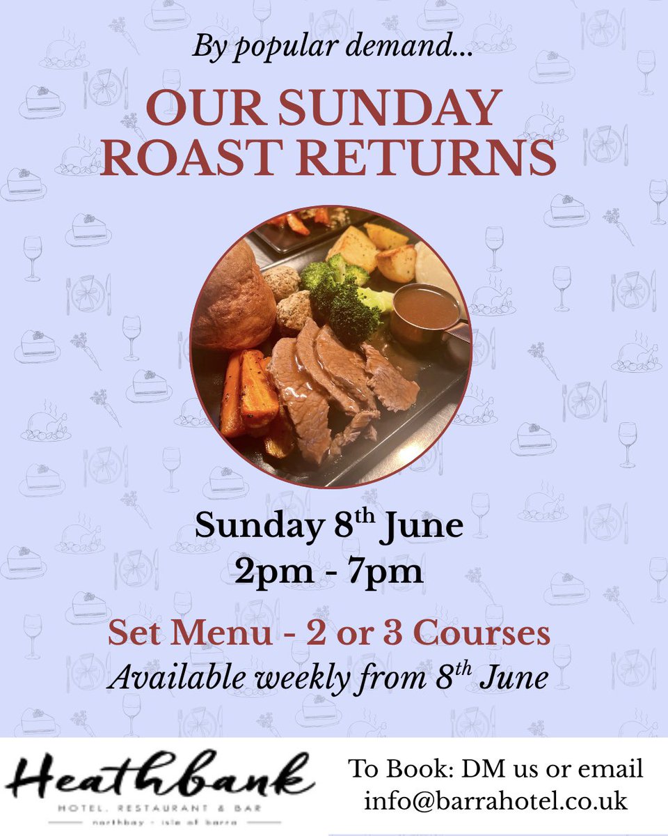 MarionMacNeil's tweet image. ✨Food at Heathbank….we planned a year out but with the level of public persuasion, we’ve given in. 

So, get booking! ☺️❤️

And my island seaweed pudding will be back on the menu! 

@OuterHebs @VisitScotland @BarraIsland