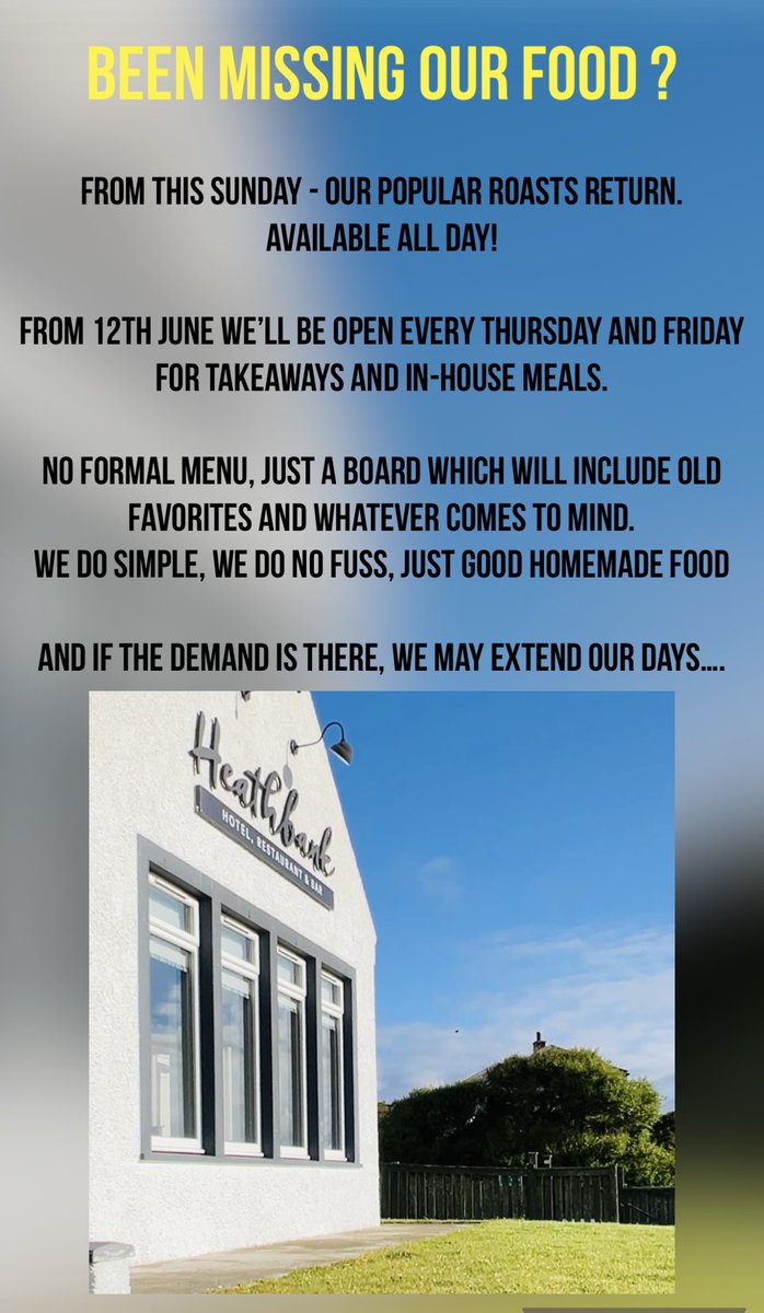 MarionMacNeil's tweet image. ✨Food at Heathbank….we planned a year out but with the level of public persuasion, we’ve given in. 

So, get booking! ☺️❤️

And my island seaweed pudding will be back on the menu! 

@OuterHebs @VisitScotland @BarraIsland