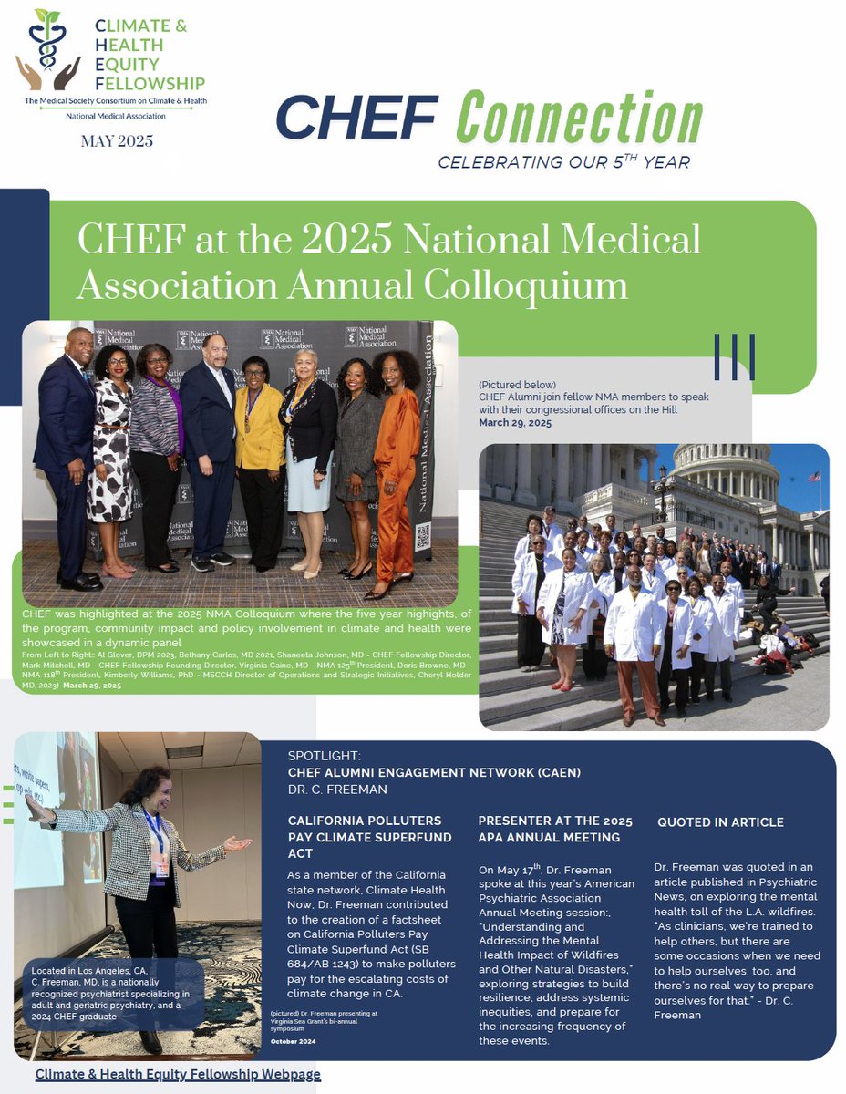 From attending the NMA Annual Colloquium and presenting their work to writing op-eds and speaking with decision-makers, our Climate &amp; Health Equity fellows and alumni have been busy! Read May's CHEF Connection to learn more about what they've been up to. bit.ly/4dNDswY