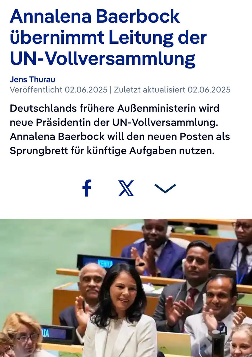 Claus-Peter Beringer (@clauspeterb) on Twitter photo Unsere ehemalige Außenministerin wird weltweit geschätzt. Mit 167 von 193 möglichen Stimmen wurde <a href="/al_baerbock/">Annalena Baerbock</a> in New York zur neuen Präsidentin der UN-Vollversammlung gewählt.
Herzlichen Glückwunsch und viel Erfolg bei der neuen Aufgabe.👏 Unsere ehemalige Außenministerin wird weltweit geschätzt. Mit 167 von 193 möglichen Stimmen wurde <a href="/al_baerbock/">Annalena Baerbock</a> in New York zur neuen Präsidentin der UN-Vollversammlung gewählt.
Herzlichen Glückwunsch und viel Erfolg bei der neuen Aufgabe.👏