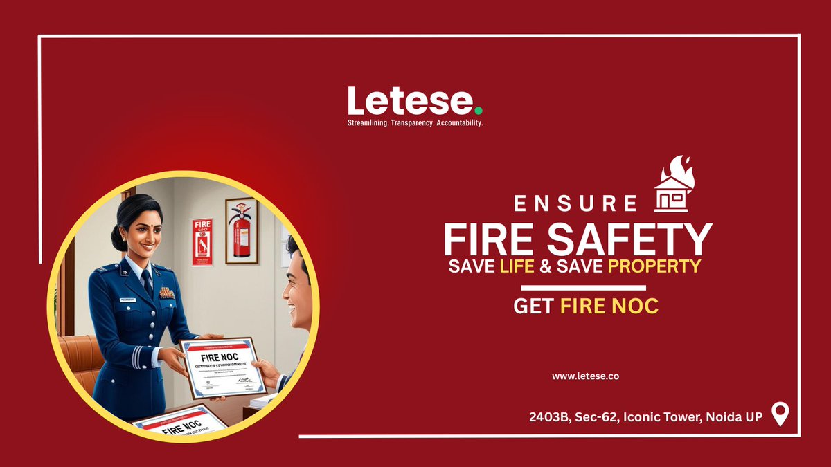 LeteseInfo's tweet photo. 🚨 Safety isn't optional — it's essential!
🏢 Secure your property, protect lives, and stay compliant with a valid Fire NOC.
Letese — Streamlining. Transparency. Accountability.
#FireSafety #FireNOC #Letese #SafetyFirst #ComplianceMatters #PropertyProtection #NoidaBusiness https://t.co/XVnPh5Z2N5