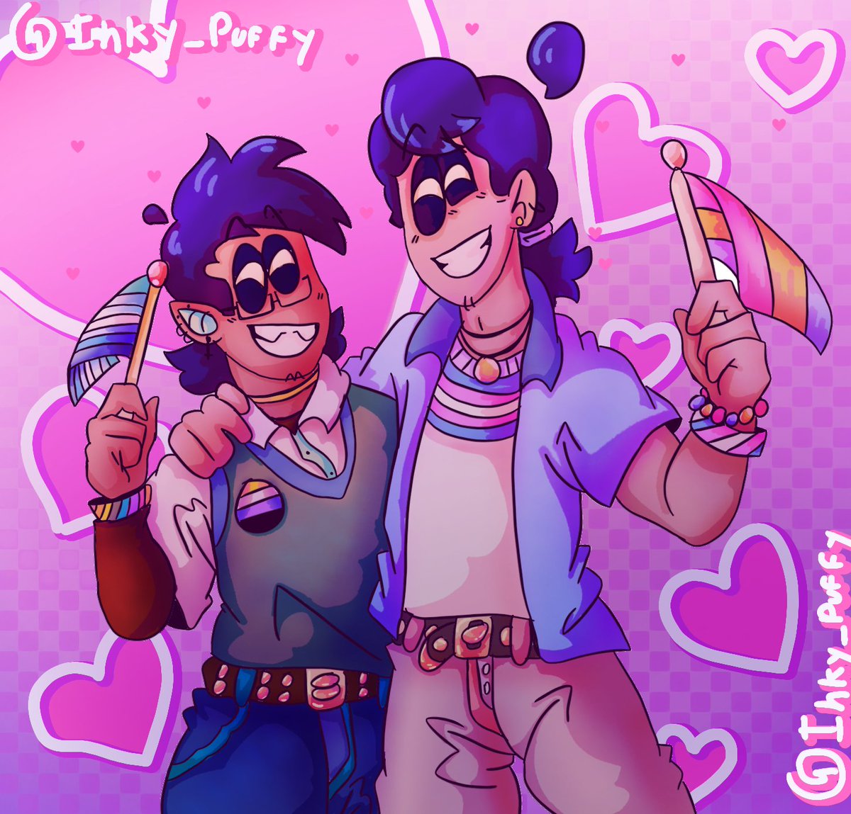 Inky_puffy's tweet image. HAPPY GAY MONTH I drew these losers because I can +head cannons :3 #spookymonth #Spookymonthkevin #spookymonthstreber #spookymonthfanart