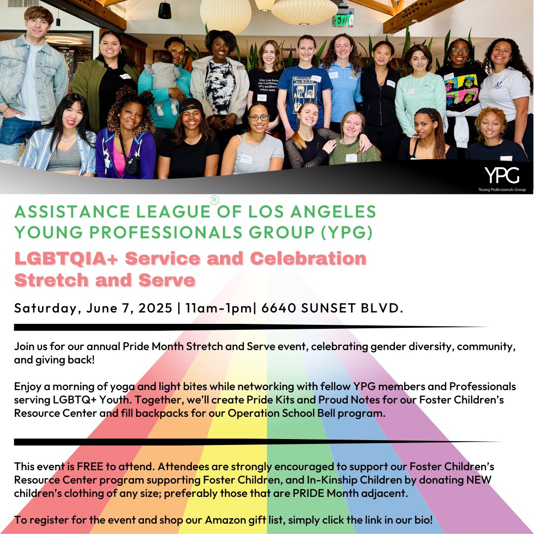 Assistance League LA (@theleague_la) on Twitter photo π§ββοΈ Give back, get centered. π Join <a href="/theleague_LA/">Assistance League LA</a>βs Young Professionals Group for a morning of yoga, bites, and a hands-on service project benefiting local kids.
ποΈ June 7th
ποΈ Shop our #PRIDEMonth Amazon gift list, too!
Campsite.bio/ypg
#LGBTQIAHappyPrideMonth π§ββοΈ Give back, get centered. π Join <a href="/theleague_LA/">Assistance League LA</a>βs Young Professionals Group for a morning of yoga, bites, and a hands-on service project benefiting local kids.
ποΈ June 7th
ποΈ Shop our #PRIDEMonth Amazon gift list, too!
Campsite.bio/ypg
#LGBTQIAHappyPrideMonth