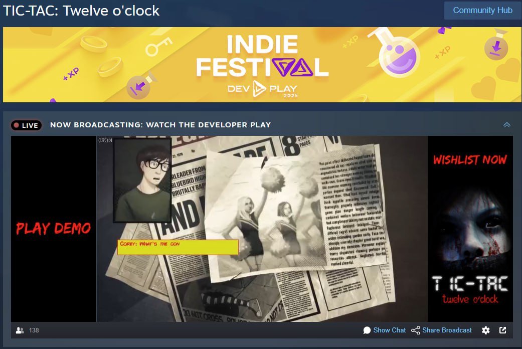 TicTac12OGame's tweet photo. TIC-TAC: Twelve o'clock is taking part in #IndieFestival hosted by #DevPlay 2025!

Play DEMO and Wishlist TIC-TAC: Twelve o'clock on #Steam!
