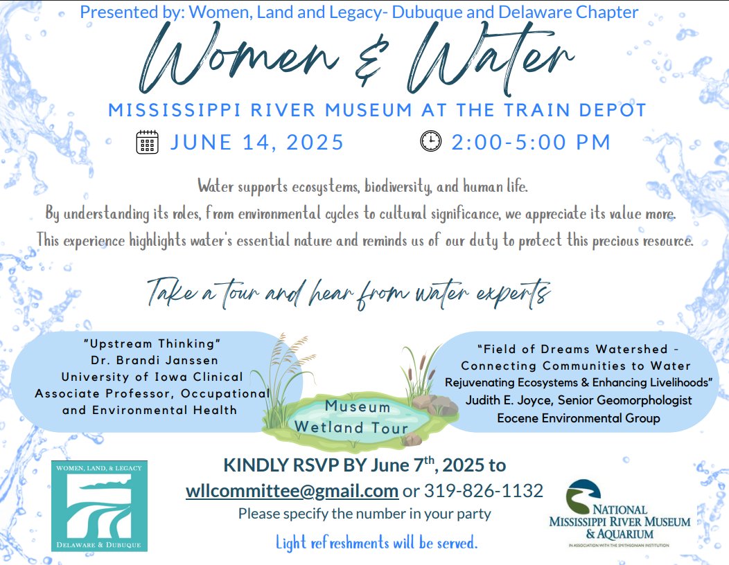 Iowa Flood Center (@iowafloodcenter) on Twitter photo Join us for the upcoming Women & Water event! Explore the connections between women and water through a guided tour and insightful talks from experts. This event offers an amazing opportunity to dive into the world of water. <a href="/RiverMuseum/">River Museum</a>
View event: facebook.com/events/1262132… Join us for the upcoming Women & Water event! Explore the connections between women and water through a guided tour and insightful talks from experts. This event offers an amazing opportunity to dive into the world of water. <a href="/RiverMuseum/">River Museum</a>
View event: facebook.com/events/1262132…