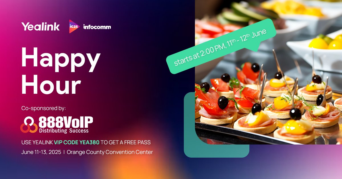 Join the 888VoIP team for the Yealink Happy Hour at InfoComm 2025! 🍹

You can catch up with Joe LaBella and John Zador, enjoy a drink, and celebrate a great day at the show! 

Want to schedule a meeting? ow.ly/IykB50VZn9P