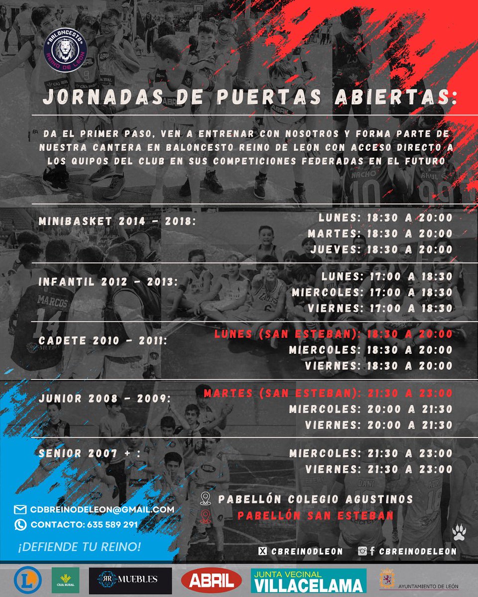 CBReinodLeon's tweet photo. JORNADAS DE PUERTAS ABIERTAS RDL 🙌🏻🚀

Ven en este mes de Junio y entrena con nosotros en nuestras jornadas de puertas abiertas, da el primer paso y forma parte de nuestro club 🏀

¿¡A qué estás esperando!? ¡DEFIENDE TU REINO! 🦁🔥 https://t.co/Eb5X6ywIGm