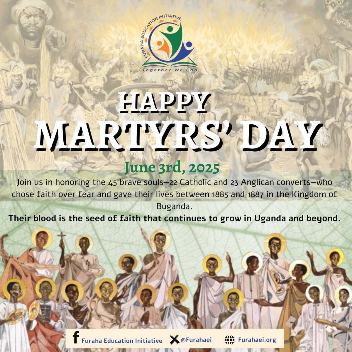 Join us in honoring the 45 brave souls, 22 Catholic and 23 Anglican converts, who chose faith over fear and gave their lives between 1885 and 1887 in the Kingdom of Buganda. 
Their sacrifice reminds us that true devotion withstands even the harshest trials.

#UgandaMartyrsDay