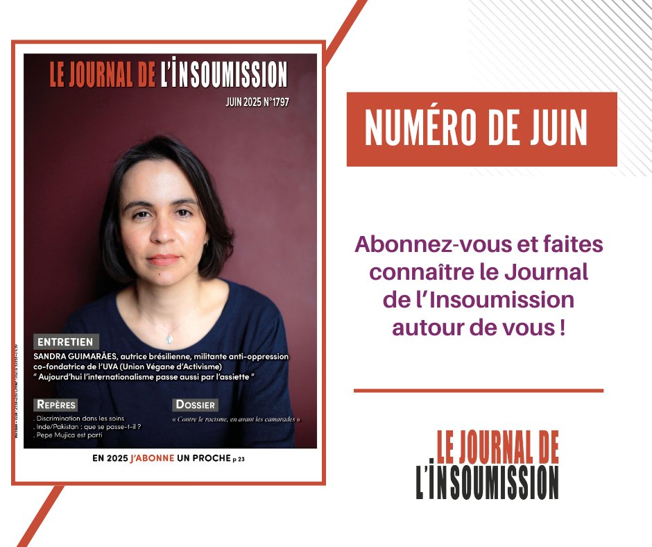 👉 Le numéro de juin du Journal de l'Insoumission est sorti ! Abonnez-vous  pour le lire en ligne.

👉Retrouvez un grand entretien avec Sandra Guimarães, autrice brésilienne et militante anti oppression ou encore un dossier sur la nécessité de la lutte contre tous les racismes