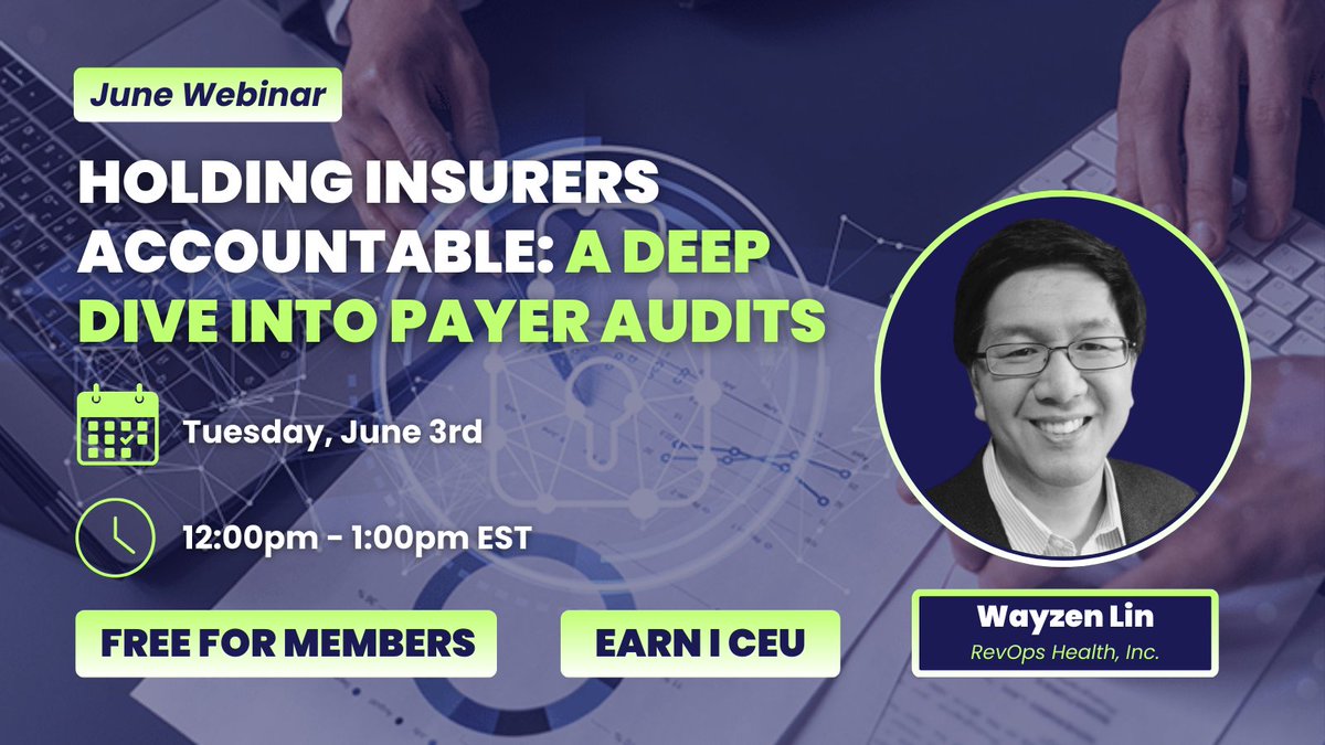 It's not too late to register for TOMORROW'S webinar, "Holding Insurers Accountable: A Deep Dive into Payer Audits" presented by Wayzen Lin, the CEO &amp; Founder of RevOps Health, Inc.🤩

🗓Tuesday, June 3rd
🕛12:00PM EST

🤓EARN 1 CEU!

Register today!👇
newyorkmgma.com/event-6190551