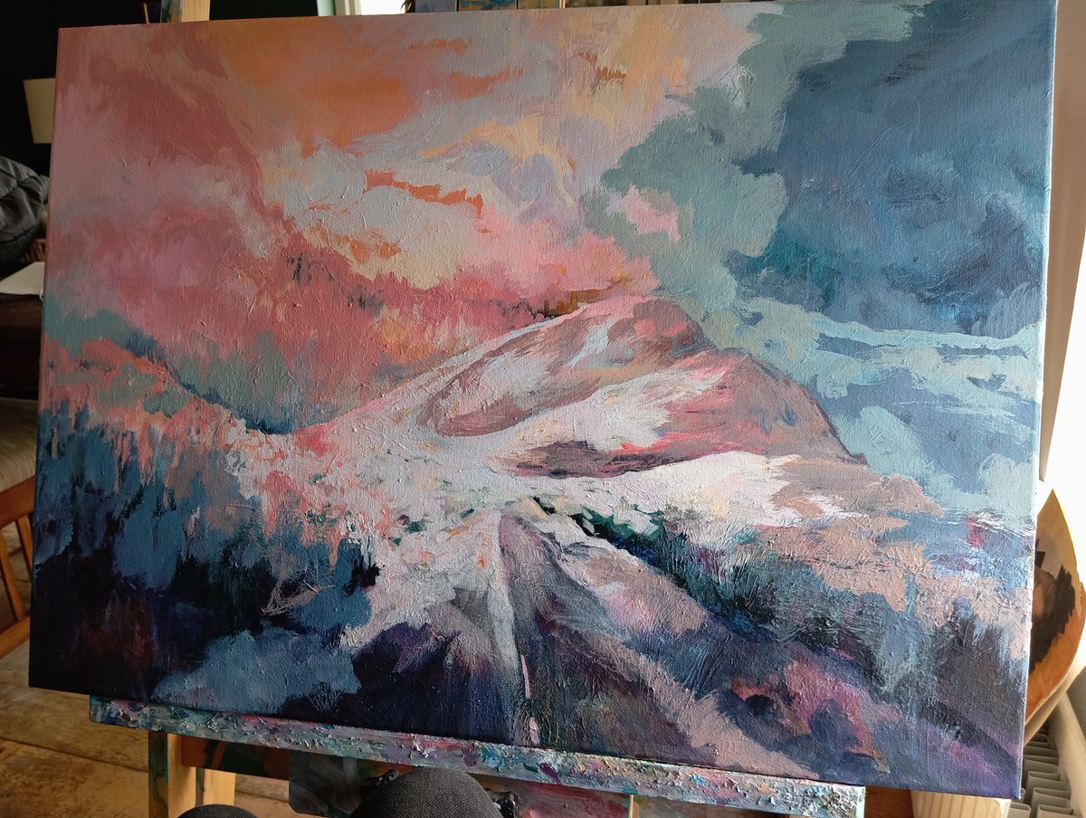 LauraDohertyart's tweet photo. Current WIP. The approach to Errigal. Well, from my side of the hills. Lots to play with yet. #donegal #errigal #irishartist #available https://t.co/he268NRZaY