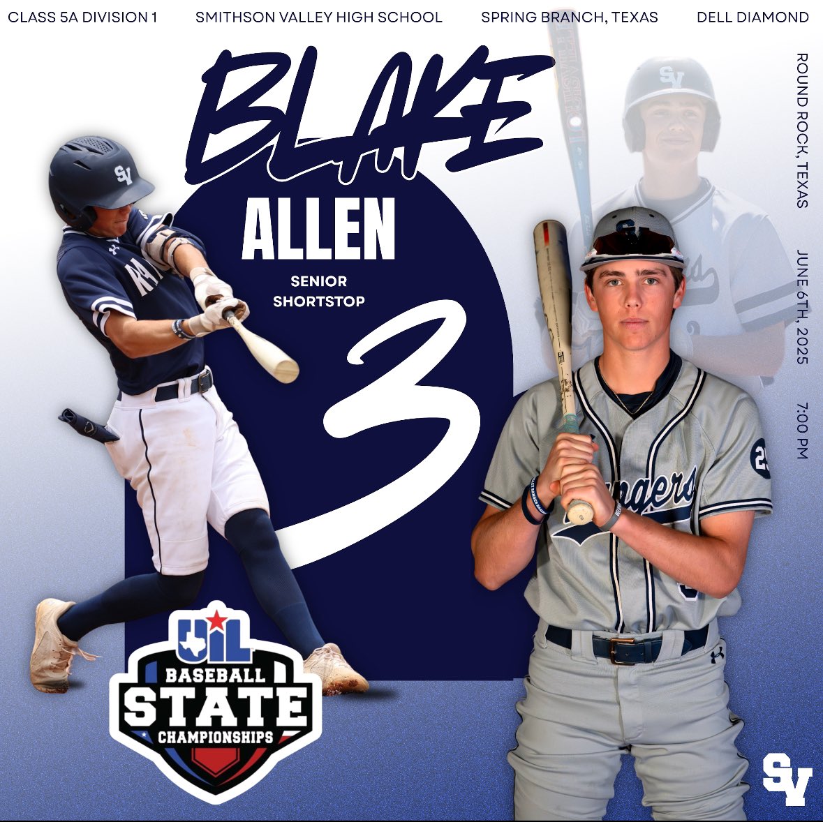 Blake Allen (@ballen0027) on Twitter photo Excited for the opportunity to play in the State Championship. Love playing with this team!!
<a href="/SV_Baseball/">Smithson Valley Baseball</a> <a href="/stsliders/">South Texas Sliders</a> Excited for the opportunity to play in the State Championship. Love playing with this team!!
<a href="/SV_Baseball/">Smithson Valley Baseball</a> <a href="/stsliders/">South Texas Sliders</a>