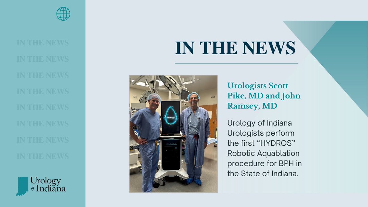 Urology of Indiana Performs the first “HYDROS” Robotic Aquablation Procedure for BPH In the State of Indiana. Read more: tinyurl.com/3av7hzf6