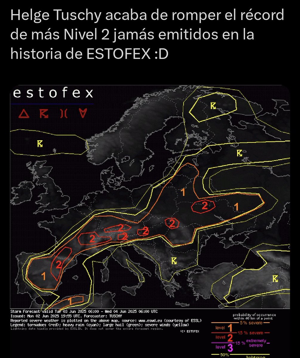 No todos los días emite la gente de <a href="/Estofex/">ESTOFEX</a> 7 niveles 2 de severidad...